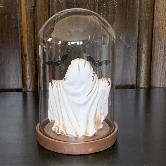 HTF - Glass Dome Ghost Cloche Light Up Halloween Decor - Boo Bats - Picture 10 of 13